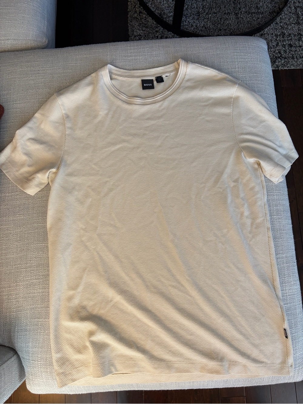 BOSS Men’s Cream Short-Sleeve Textured Crew Neck Tee